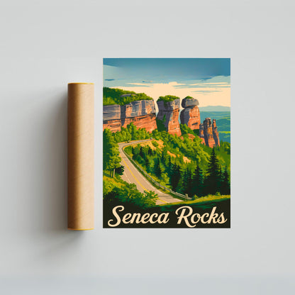 Seneca Rocks Vintage Travel Poster - Rugged Peaks