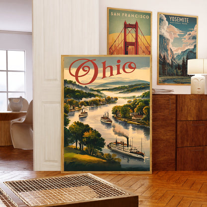 Ohio Vintage Travel Poster - Lake Erie to the Appalachian Hills