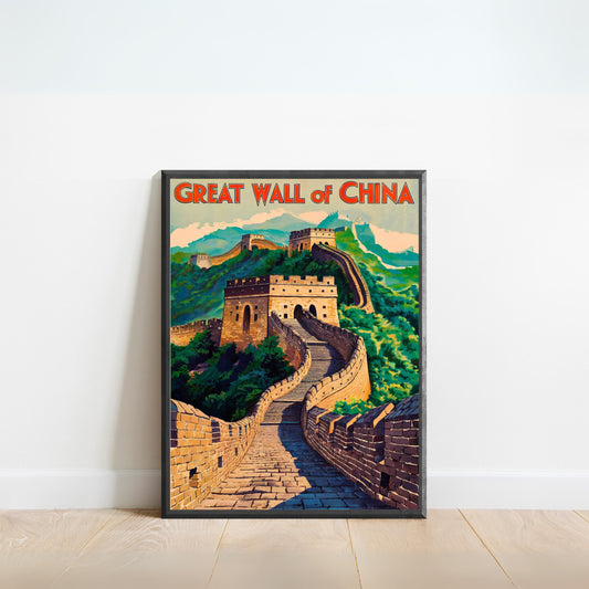 Great Wall of China Vintage Travel Poster