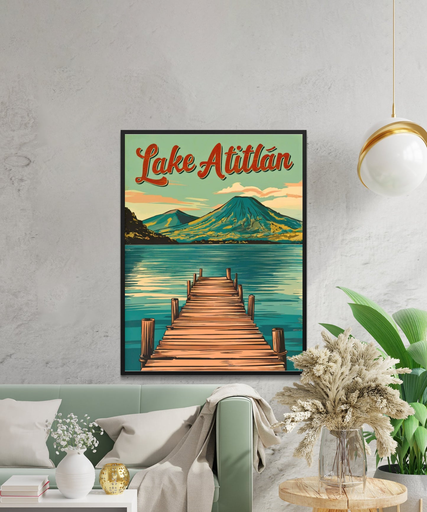 Lake Atitlán Vintage Travel Poster - Serenity Amidst Volcanoes