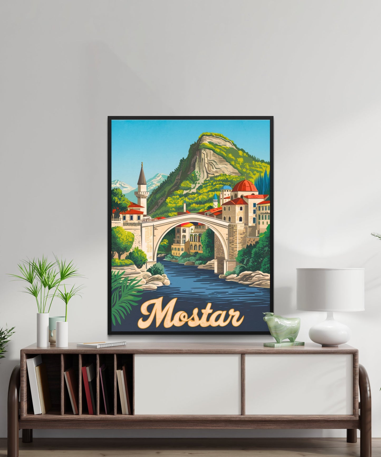 Mostar Vintage Travel Poster - Historic Bridges