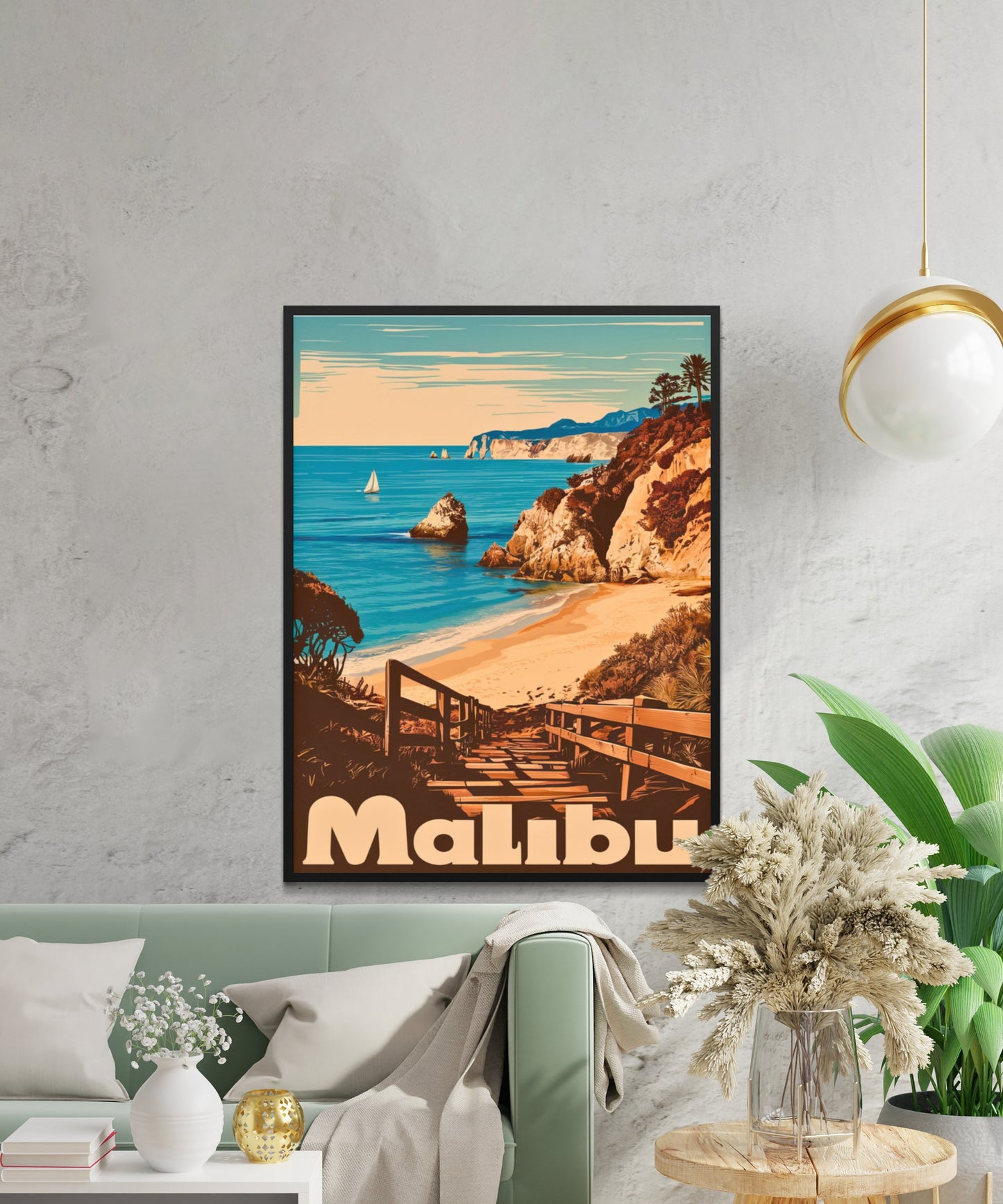 Malibu Vintage Travel Poster - Surf and Sunshine