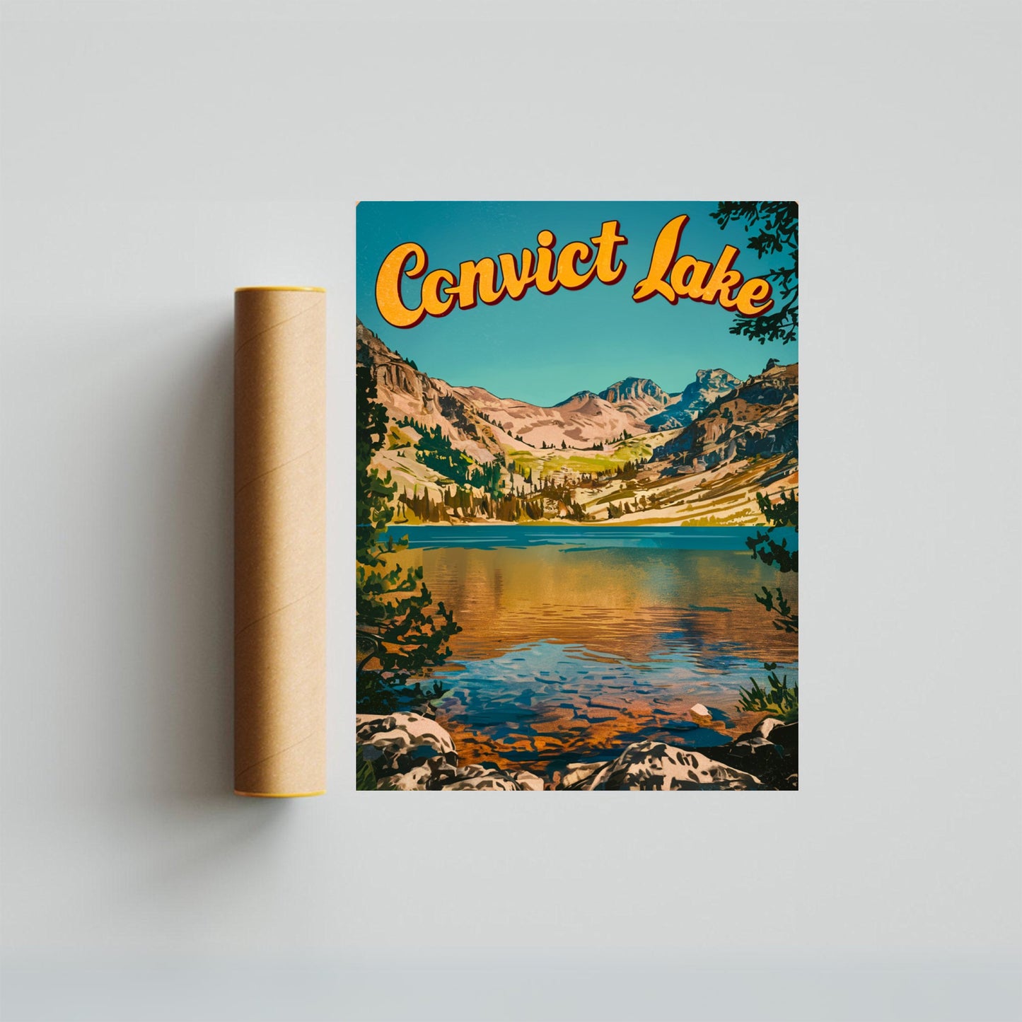 Convict Lake  Vintage Travel Poster - Scenic River