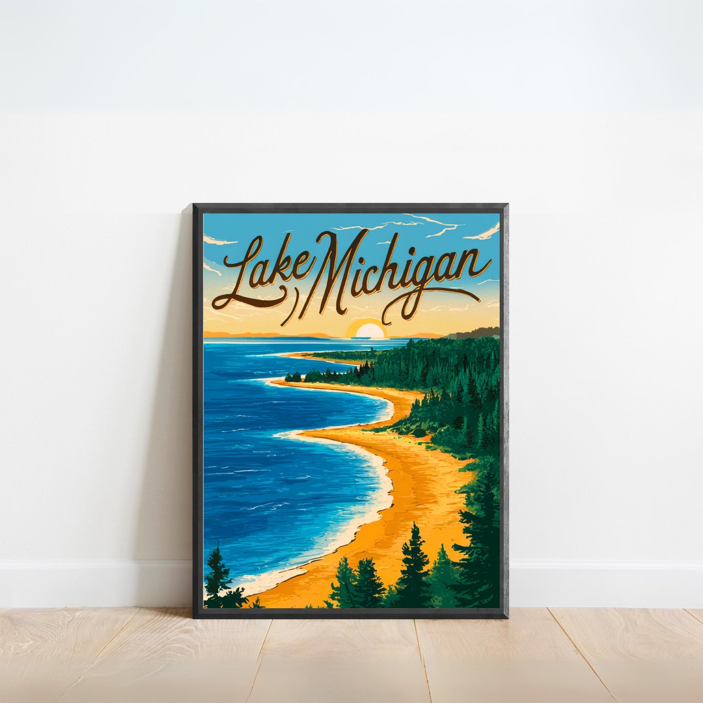 Lake Michigan Vintage Travel Poster -Rugged Landscape