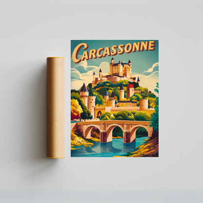 Carcassonne Vintage Travel Poster - Medieval Fortress