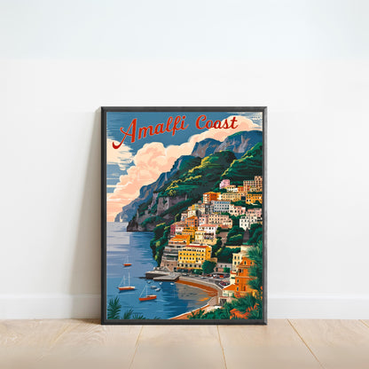 Amalfi Coast Vintage Travel Poster - Scenic Paradise