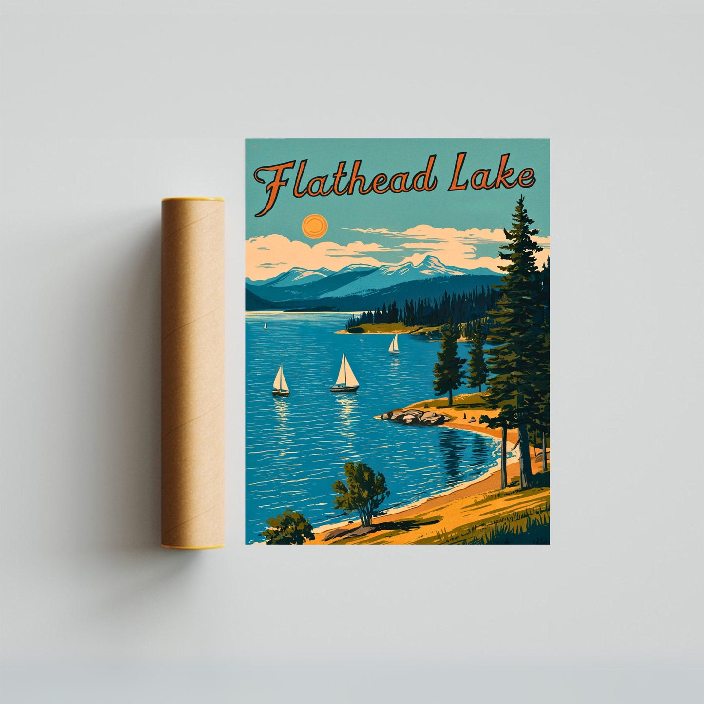 Flathead Lake Vintage Travel Poster