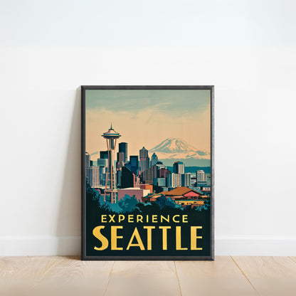 Seattle Vintage Travel Poster - Space Needle and Skyline