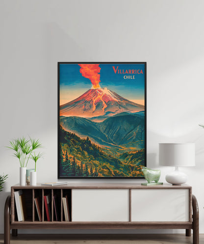 Villarrica Mountain Vintage Travel Poster