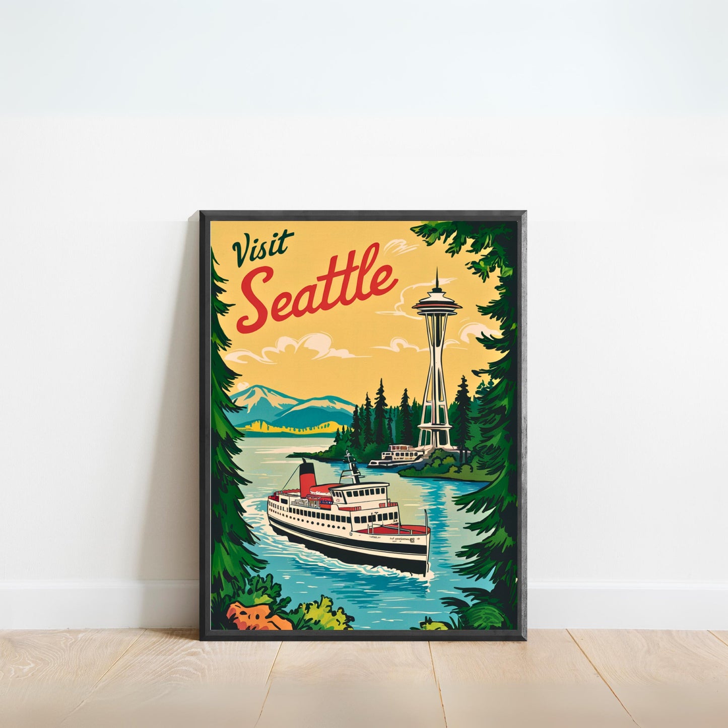 Seattle Vintage Travel Poster -  Pacific Northwest Charm