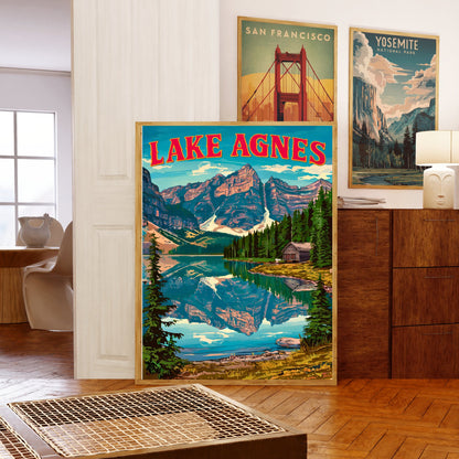 Lake Agnes Vintage Travel Poster - Serene Lake