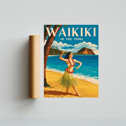 Waikiki Vintage Travel Poster - Aloha Spirit