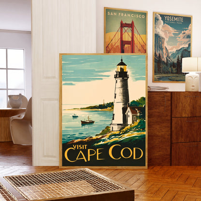 Cape Cod Vintage Travel Poster - Lighthouse Views