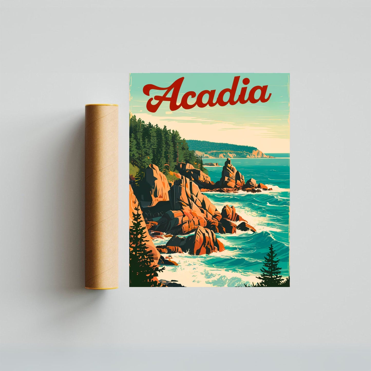 Acadia Vintage Travel Poster - Serene Lakes