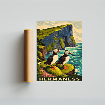 Hermaness Vintage Travel Poster - Iconic Seabirds Cliff