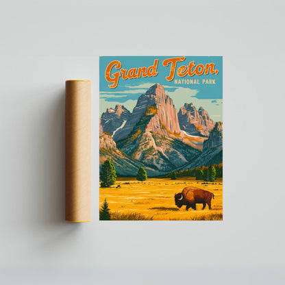 Grand Teton Vintage Travel Poster - Wildlife Haven