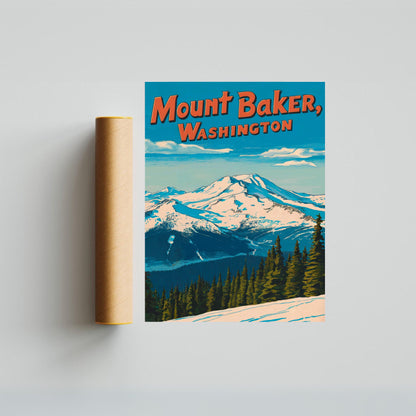 Mount Baker Vintage Travel Poster  - Washington's Alpine Icon