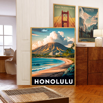 Honolulu Vintage Travel Poster - Tropical Paradise