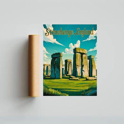 Stonehenge Vintage Travel Poster - England's Prehistoric Marvel