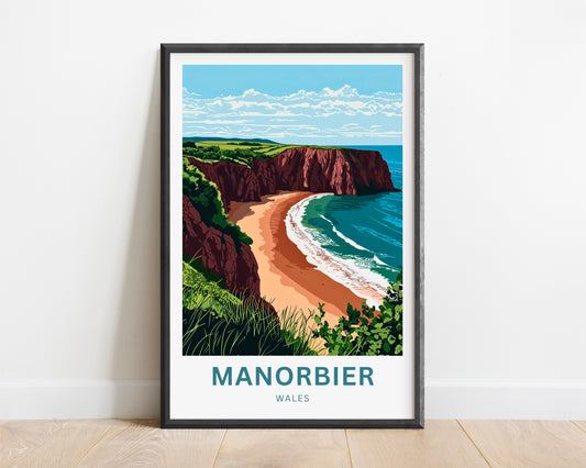 Manorbier Travel Poster - Wales Coastal Charm