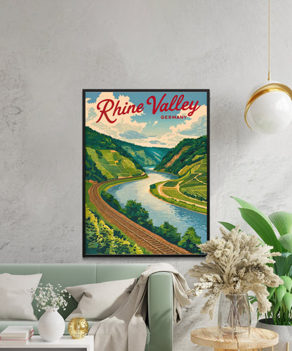 Rhine Valley  Vintage Travel Poster  - The Heart of Germany's Romantic River