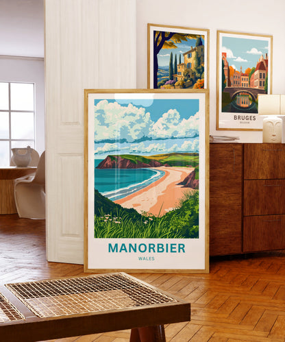 Manorbier Travel Poster - Timeless Coastal Beauty of Wales