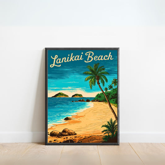 Lanikai Beach Vintage Travel Poster - Paradise on the Hawaiian Shores