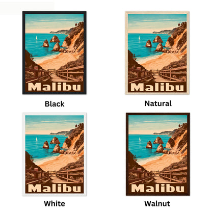 Malibu Vintage Travel Poster - Retro Coastal Charm