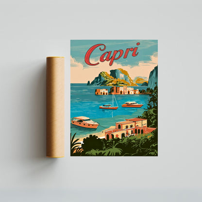 Capri Vintage Travel Poster - Timeless Mediterranean Elegance