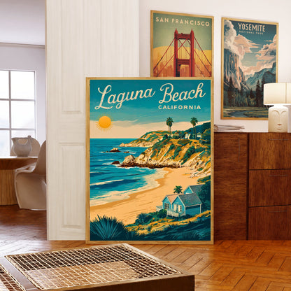 Laguna Beach Vintage Travel Poster - Waves, Sun, and Sand