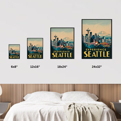 Seattle Vintage Travel Poster - Space Needle and Skyline