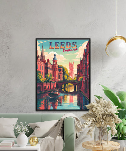 Leeds Vintage Travel Poster - Modern Skyline