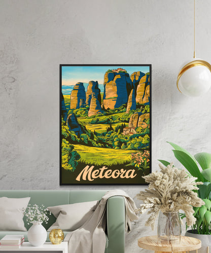 Meteora Vintage Travel Poster - Skyward Temples