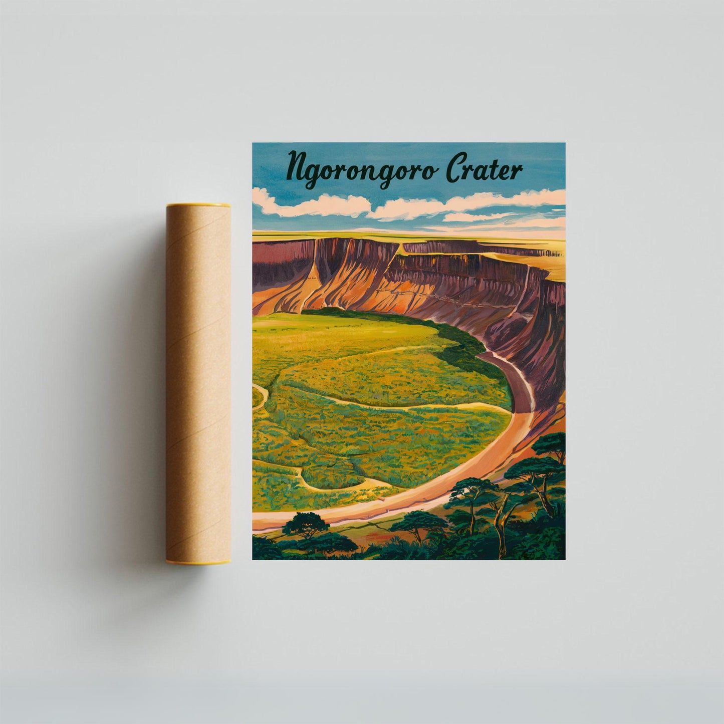 Ngorongoro Crater Vintage Travel Poster