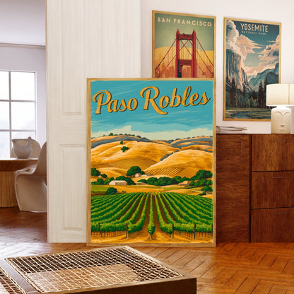 Paso Robles Vintage Travel Poster - Vineyard Hills