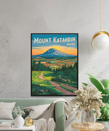 Mount Katahdin Vintage Travel Poster - Timeless Maine Wilderness