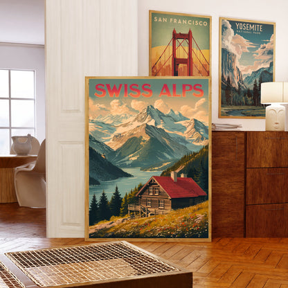 Swiss Alps Vintage Travel Poster - Beautiful Views