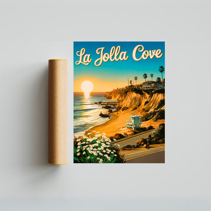 La Jolla Cove  Vintage Travel Poster - Coastal Cliffs