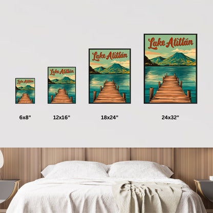 Lake Atitlán Vintage Travel Poster - Serenity Amidst Volcanoes