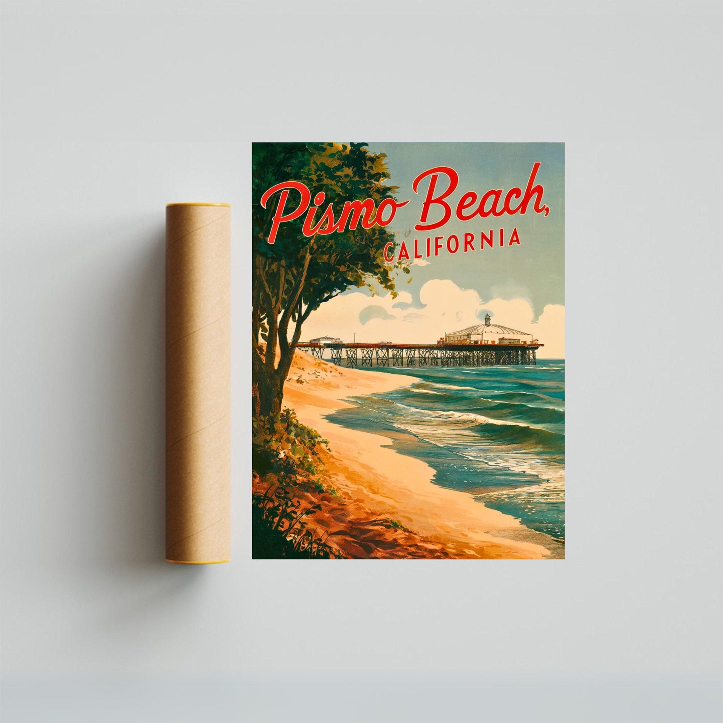 Pismo Beach Vintage Travel Poster - Classic Surf Town Escape