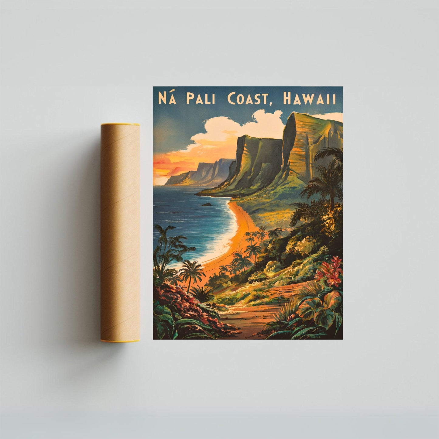 Nā Pali Coast Vintage Travel Poster - Timeless Hawaiian Majesty