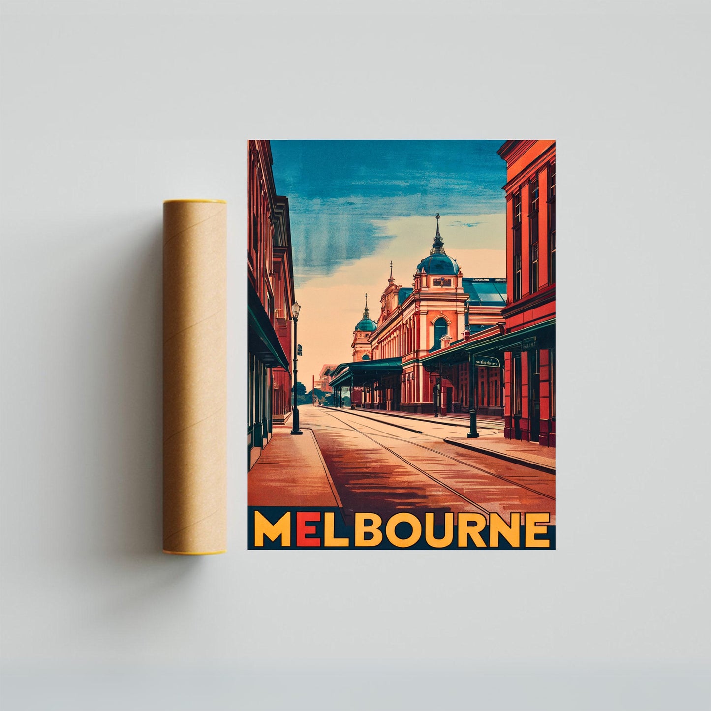 Melbourne Vintage Travel Poster - Flinders Street