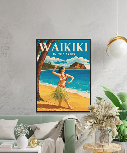 Waikiki Vintage Travel Poster - Aloha Spirit