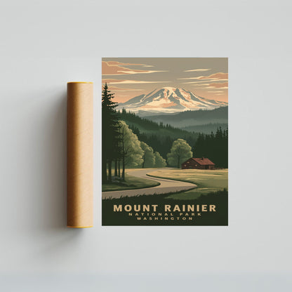 Mount Rainer Vintage Travel Poster - Alpine Serenity