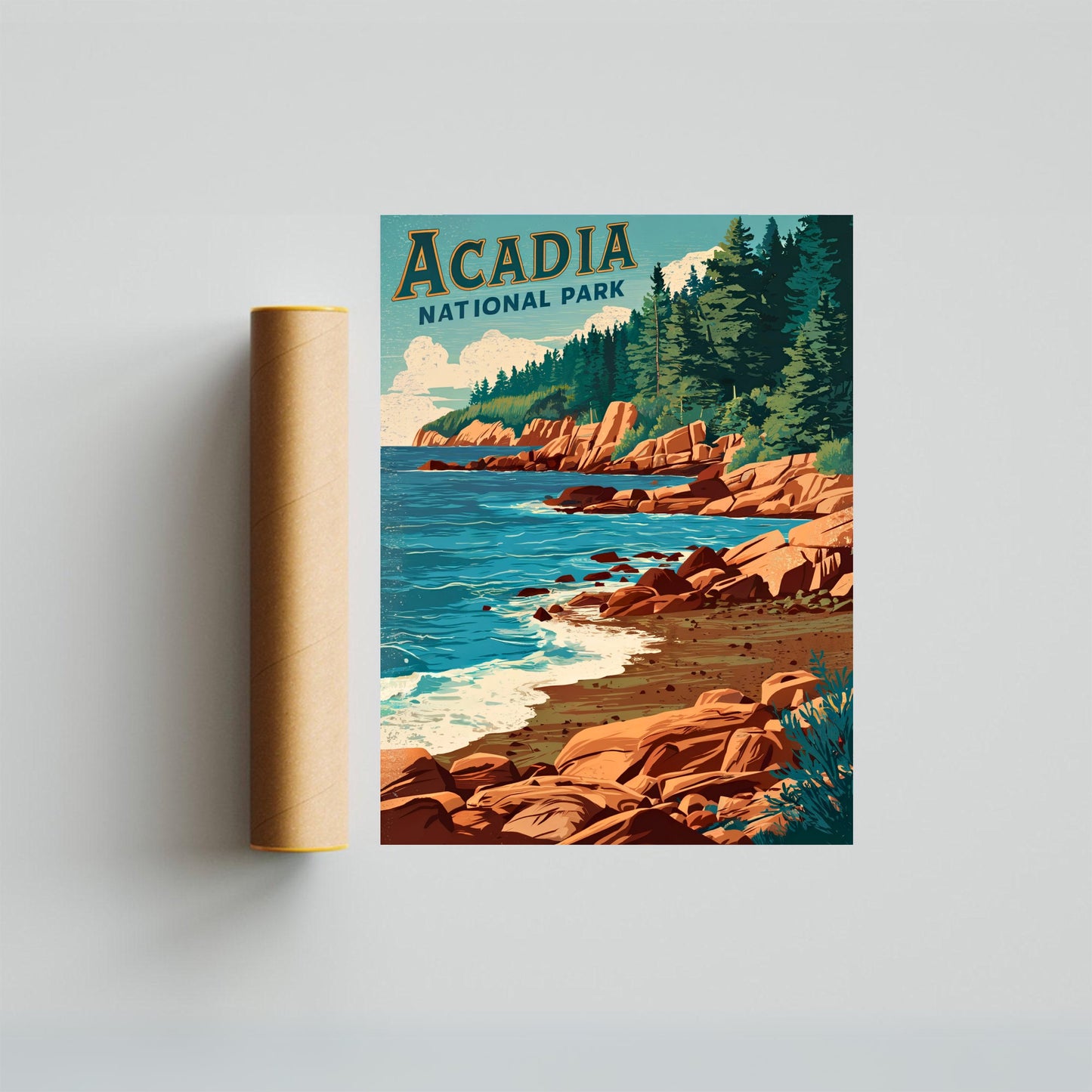 Acadia Vintage Travel Poster - Timeless Coastal Beauty