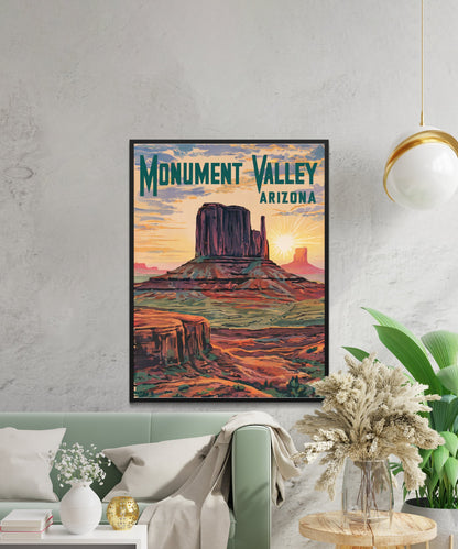 Monument Valley Vintage Travel Poster  - Iconic Red Rock Landscapes