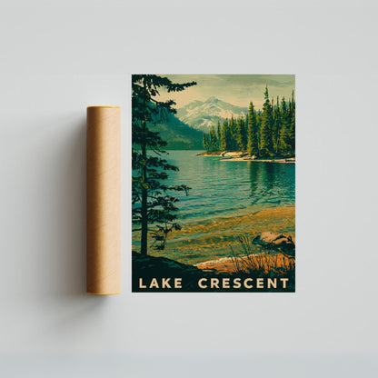 Lake Crescent Vintage Travel Poster - Deep Blue Serenity