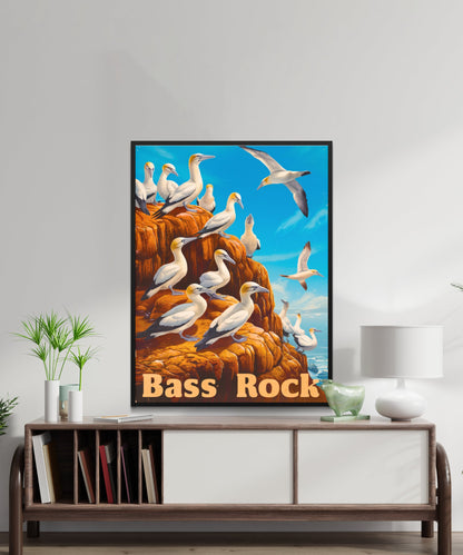 Bass Rock Vintage Travel Poster - Coastal Landmark