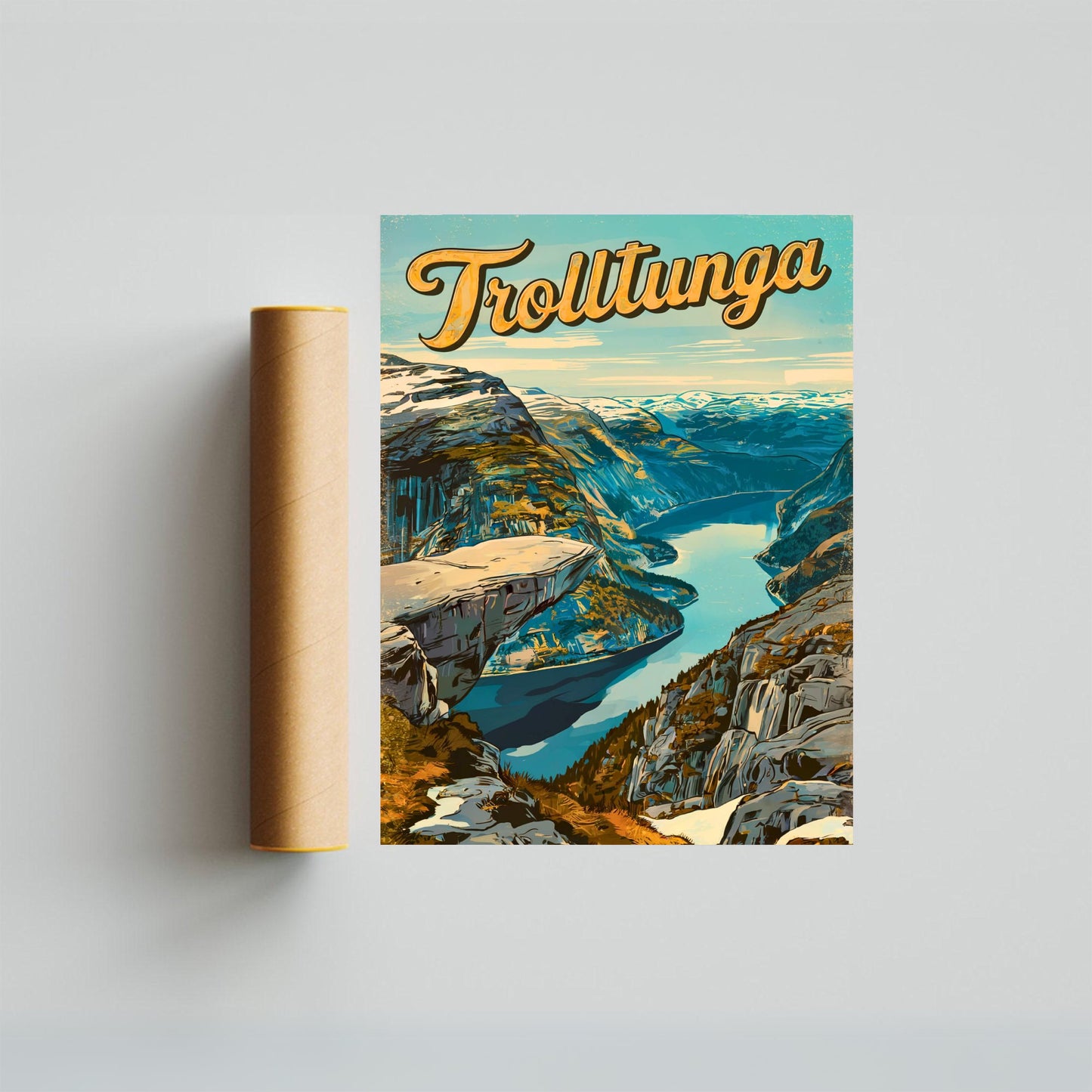 Trolltunga Vintage Travel Poster - The Troll's Tongue