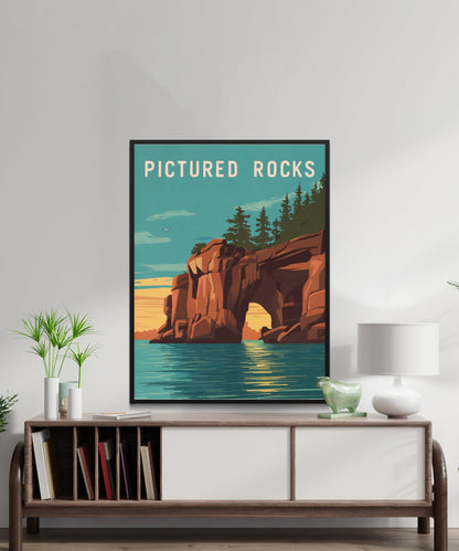 Pictured Rocks Vintage Travel Poster